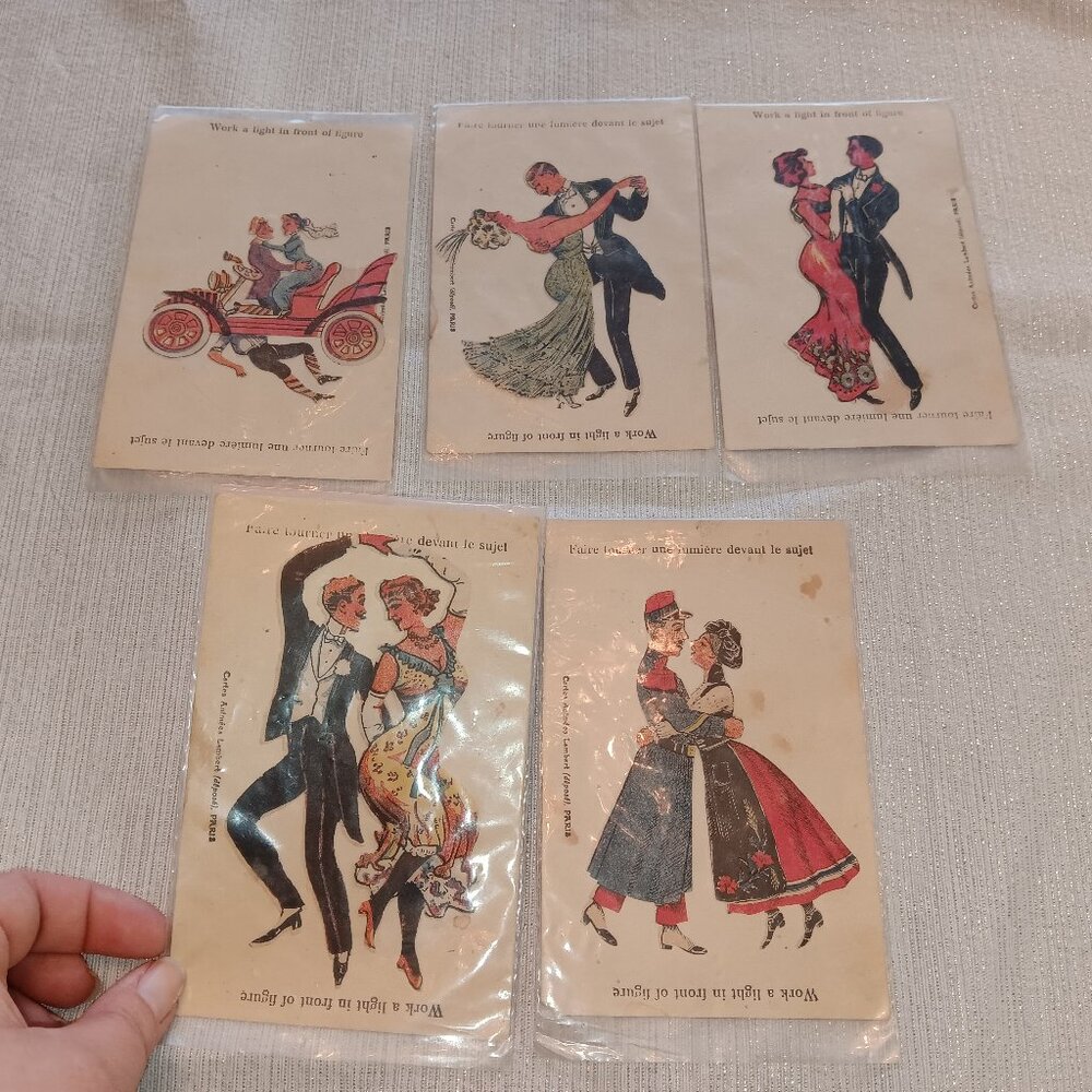 Vintage Cartes Animées Lambert Postcards Dancing Couple Shadow Animation 1920s